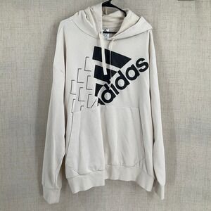 Adidas Mens XXL‎ Cream Graphic Logo Pullover Hoodie Off White Sportswear Comfy